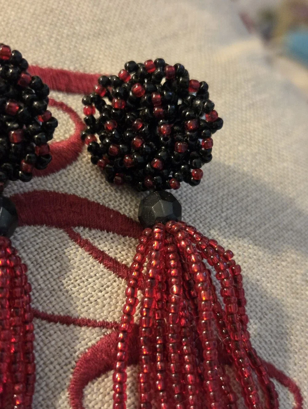 Beautiful Handmade Vintage Long Bead Tassel • Boho Earrings